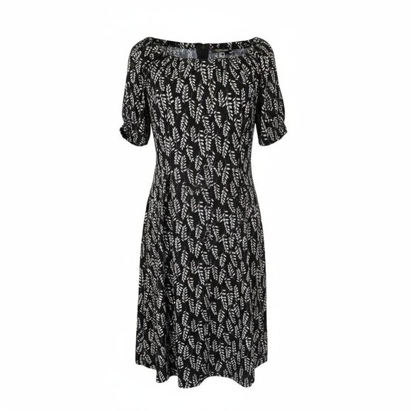 Allegra K Dresses & Skirts - Allegra K Black Leaf Print Dress | Scoop Neck Stretch Knit Dress Size M